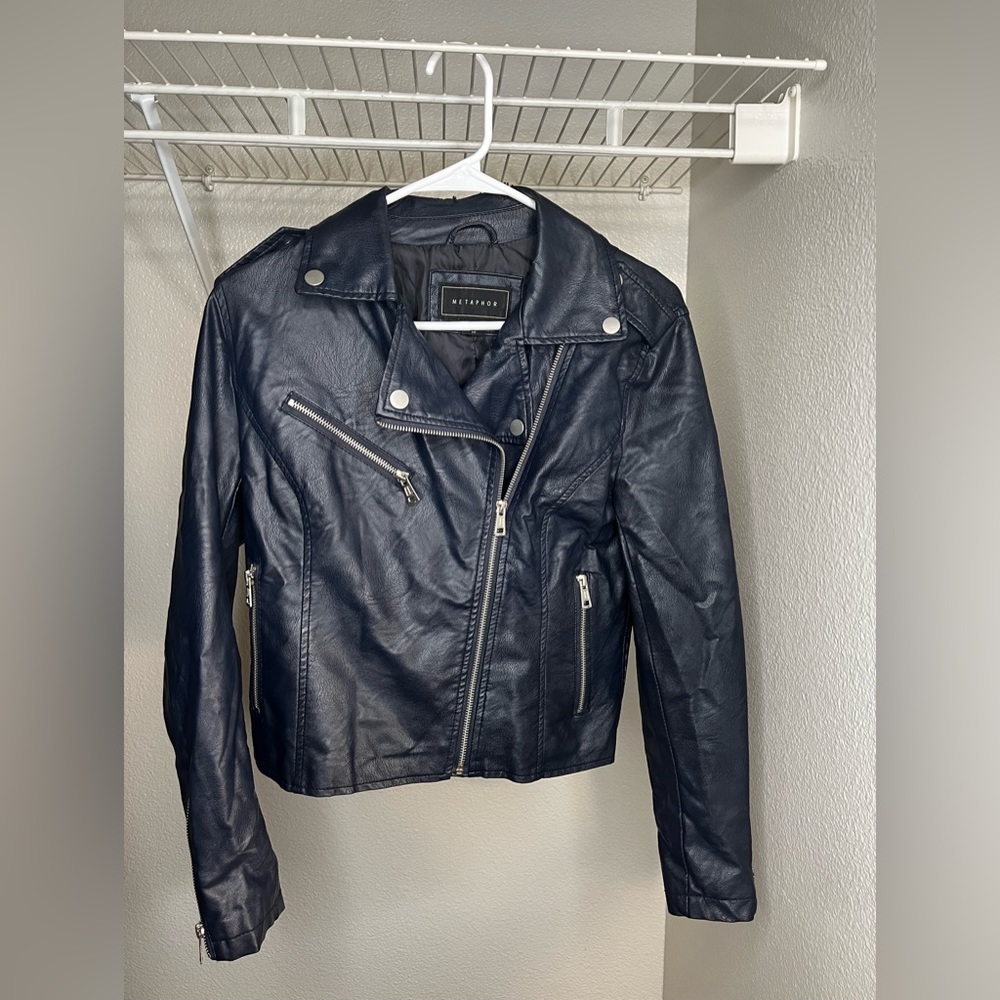 Metaphor faux leather jacket navy blue